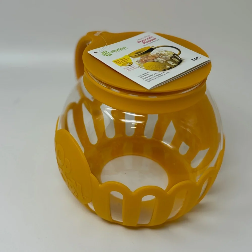 Ecolution Microwave Popcorn Popper Yellow Silicone Clear Glass 3 Quart Butter